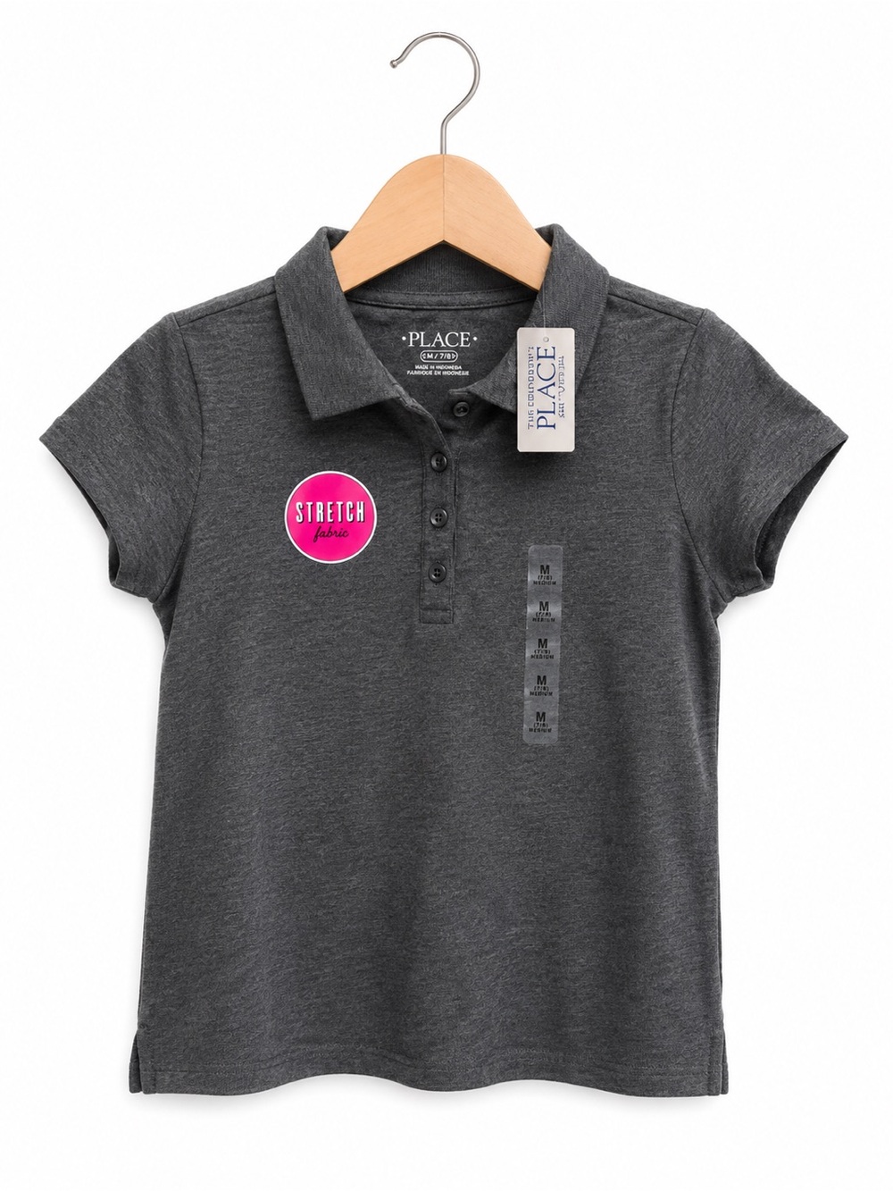 The Childrens Place Girls' Uniform Charcoal Stretch Polo Top - Set of 2